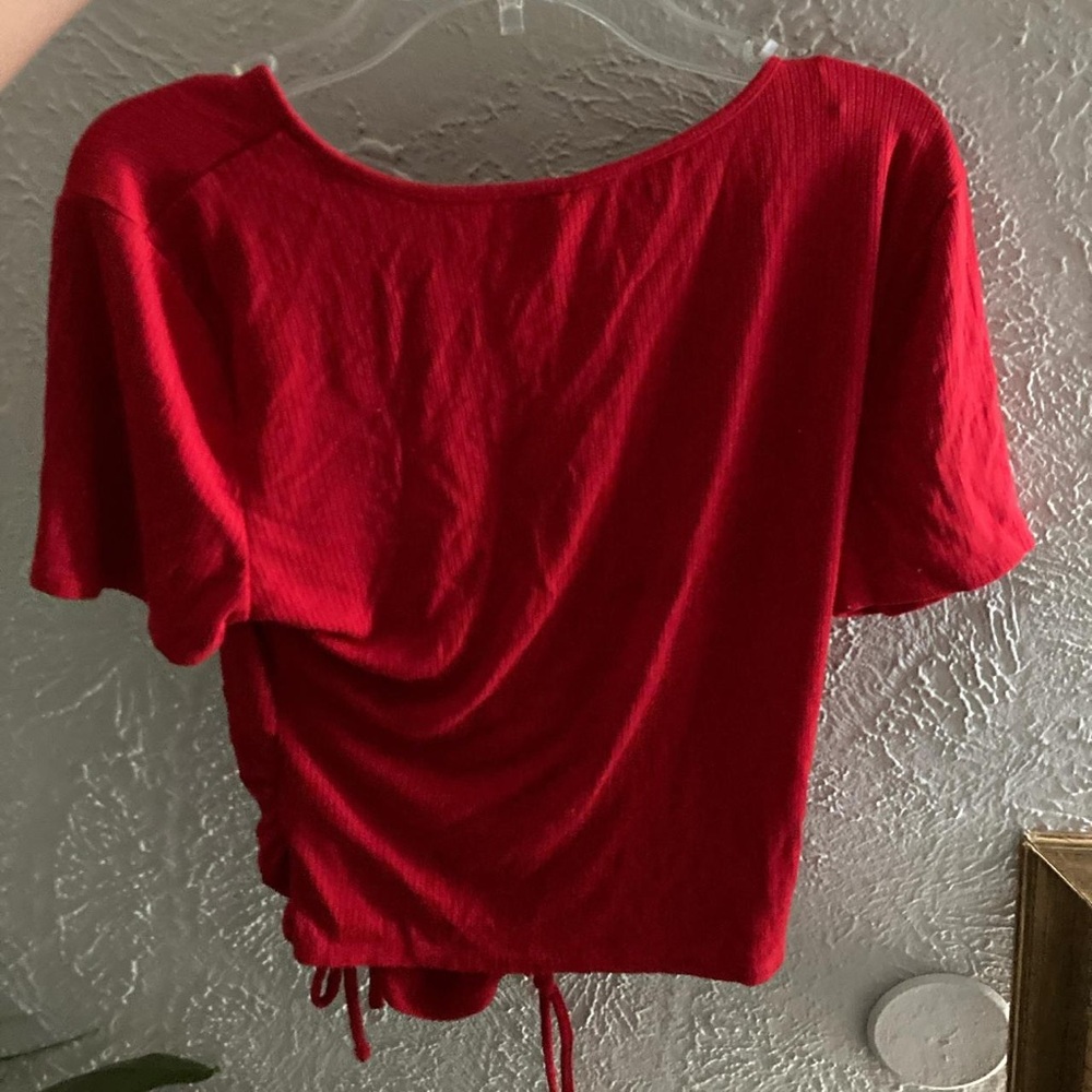 Red Ruched Wrap Top - Picture 3 of 3